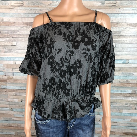 Free People Gray Off Shoulder Top Size XS - Picture 2 of 7